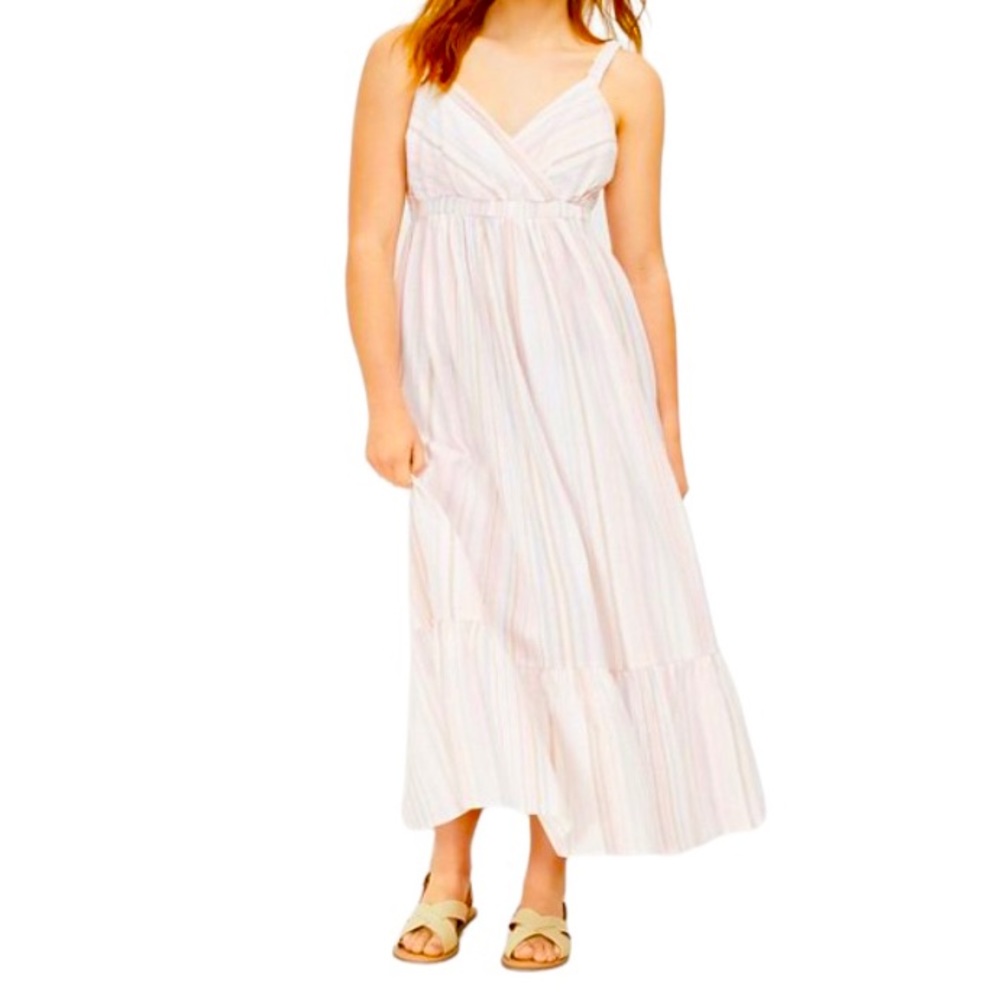 Loft Beach striped ruched long maxi dress, beautiful colors, size X-small